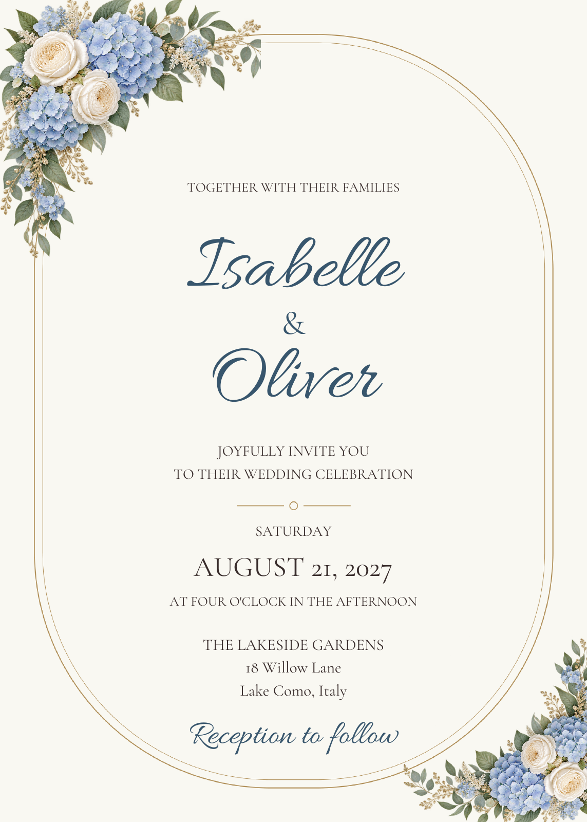 Blue Hydrangea Romance invitation artwork