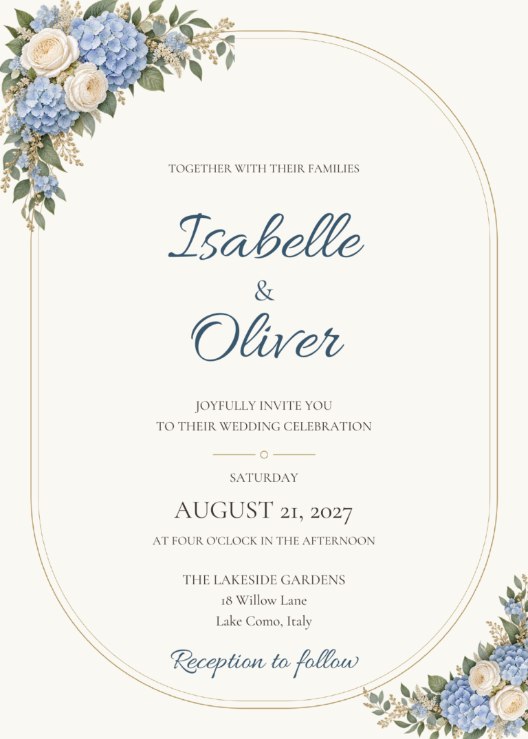 Blue Hydrangea Romance — blue actual invitation