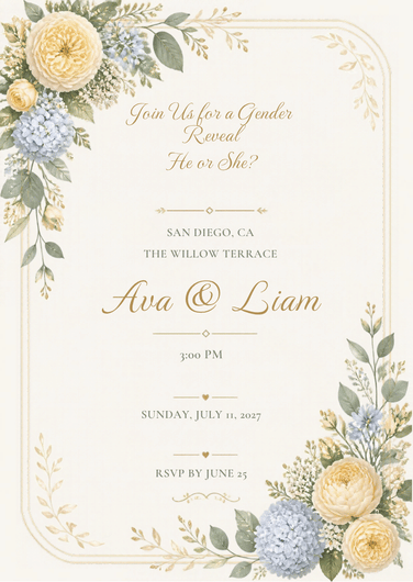 Joyful Reveal gender reveal party invitation, Maison de Bloom