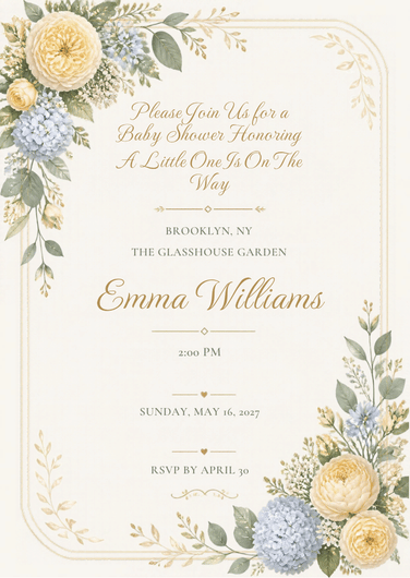 Little Bloom botanical baby shower invitation, Maison de Bloom digital stationery